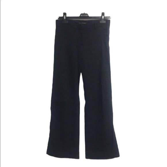 Theory Emery Crunch Linen Wide Leg Pants Black 0 - Picture 5 of 10
